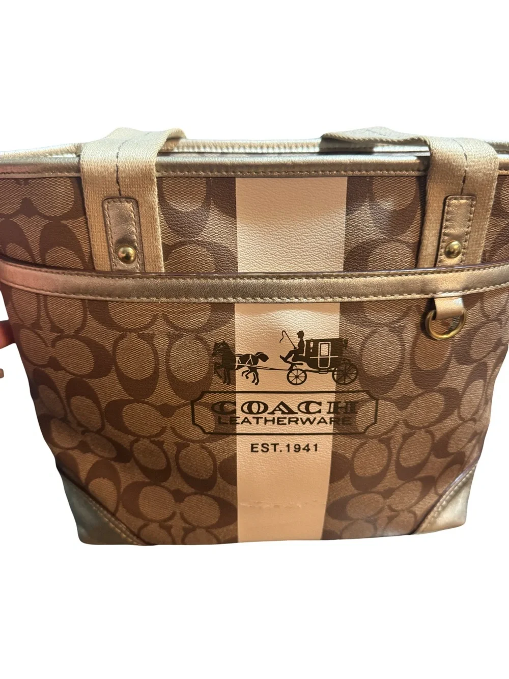 Coach Brown & Cream Signature Canvas Tote